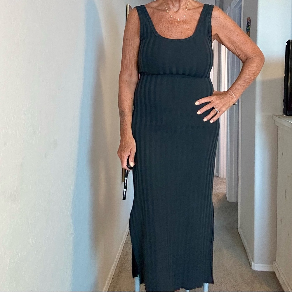 Aerie Offline Stretch Black Ribbed Tank Maxi Dress XS NWOT